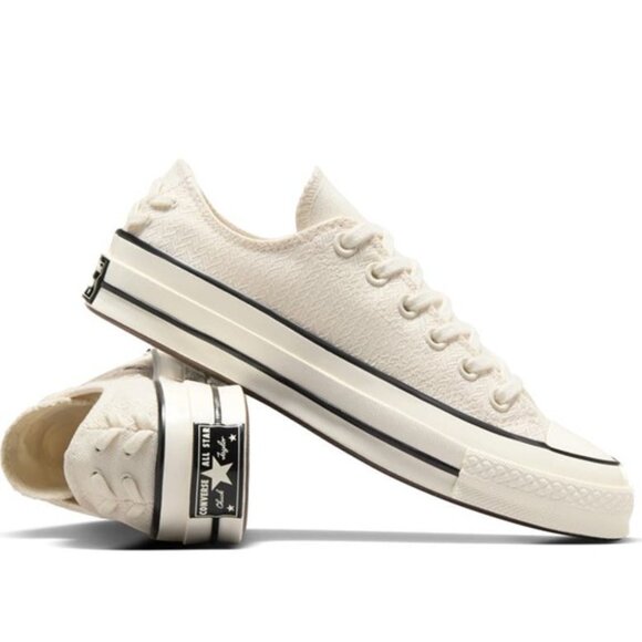 Converse Chuck 70 Ox Chevron Embroidered Sneakers Lace Up Low Top Egret Size 8.5 - Picture 1 of 9
